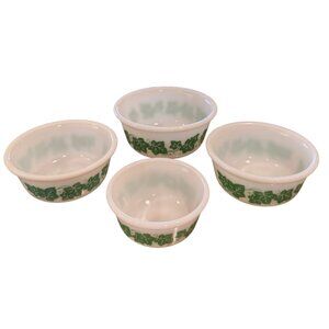 Vintage HAZEL ATLAS Ivy Green Mixing Bowls Set of 4 Stacking MCM